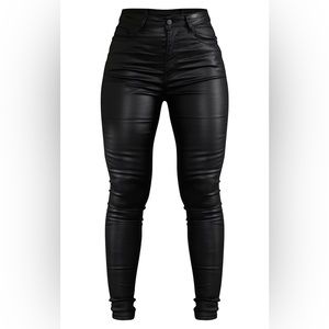 Prettylittlething Black 5 pocket coated skinny jeans
